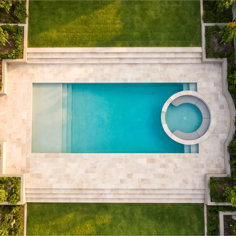 Family pool with a sun shelf and bench